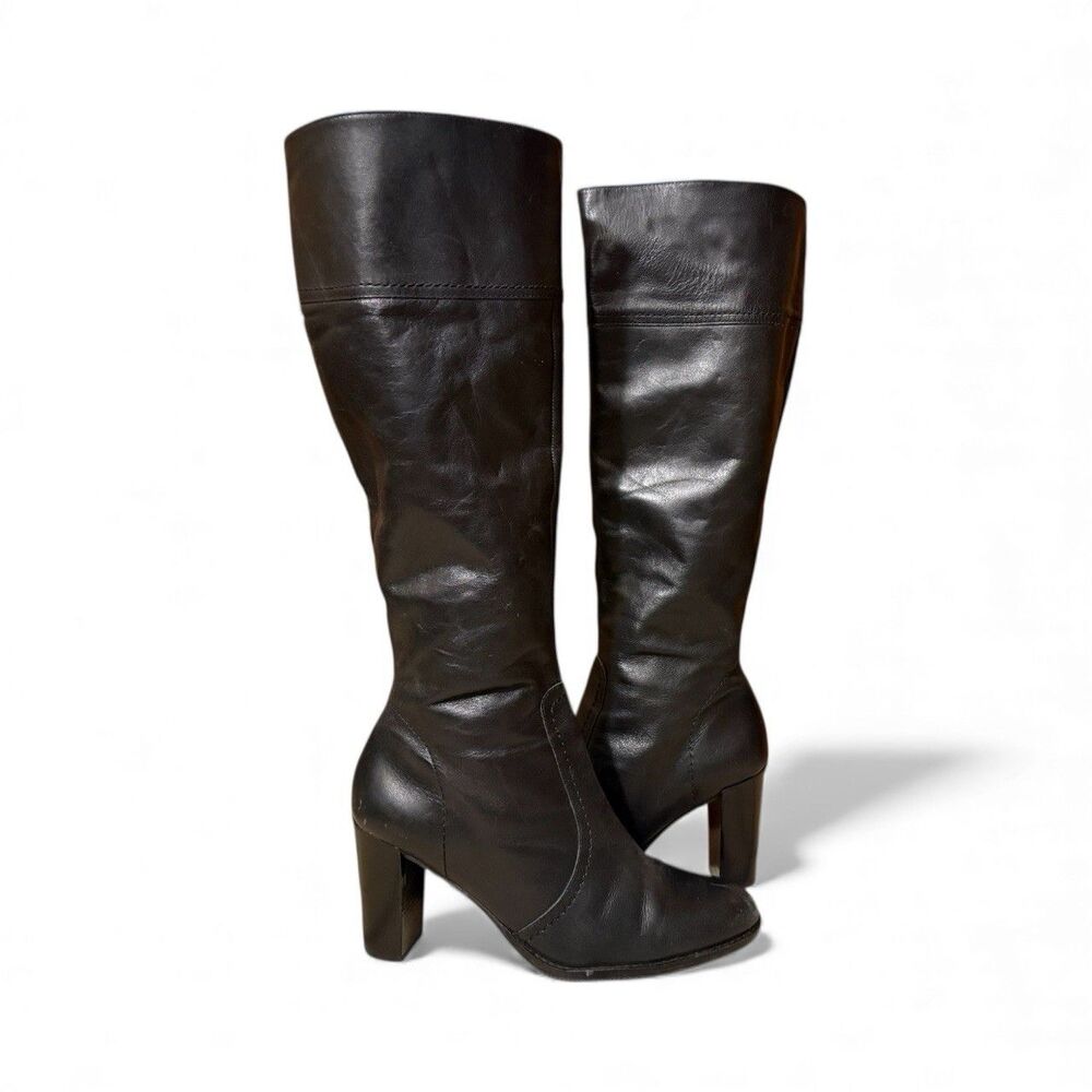 AMANDA SMITH black Boots Leather Knee High Heels Round Toe Women’s 9 M